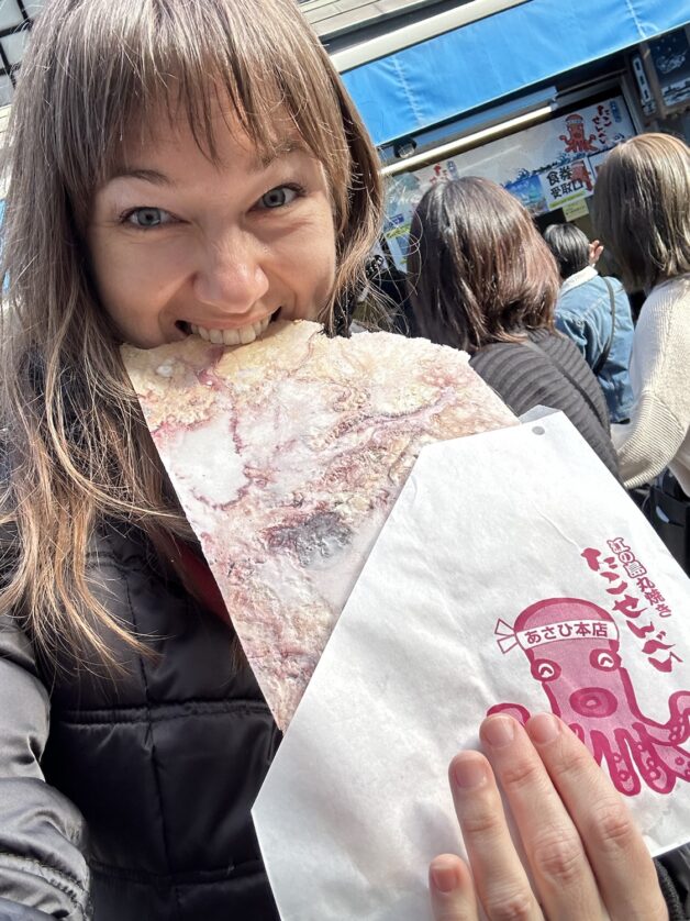 Enjoying an Enoshima octopus cracker